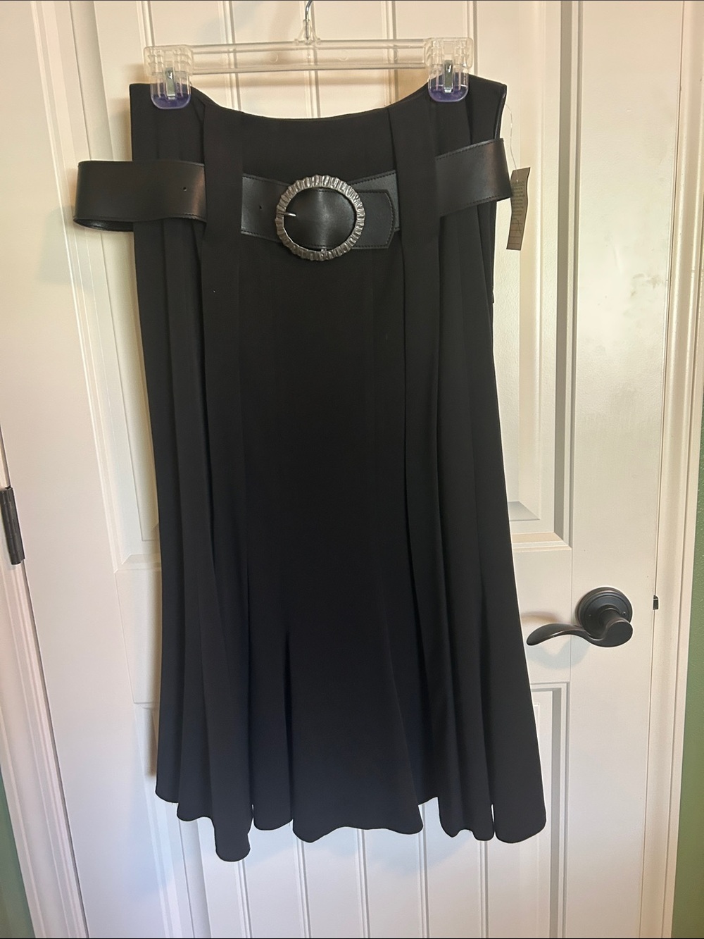 Classic Black Circle Skirt with Statement Buckle Belt